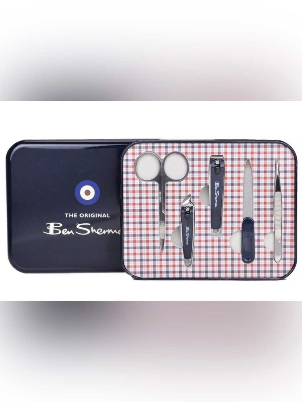Ben Sherman Nail Grooming Kit in Red Plaid Tin